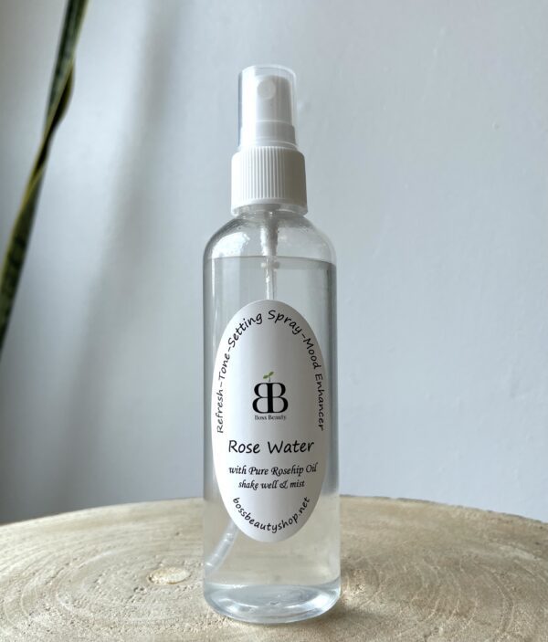 Rose water spray with rosehip oil.