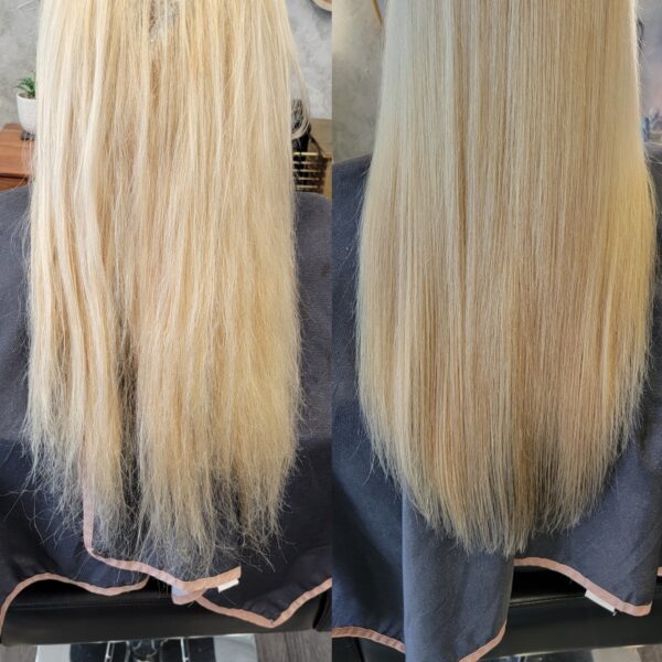 Before and after hair treatment.