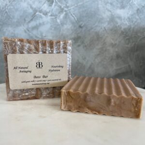 Brown bar soap with goats milk.