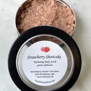 Strawberry Shortcake body scrub in a tin.