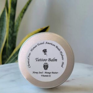 Tattoo balm with hemp seed, mango butter, and vitamin E.