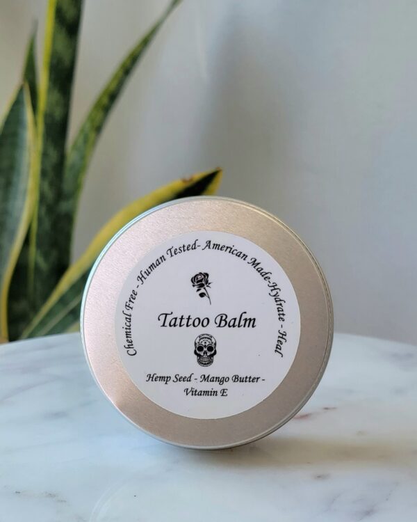 Tattoo balm with hemp seed, mango butter, and vitamin E.