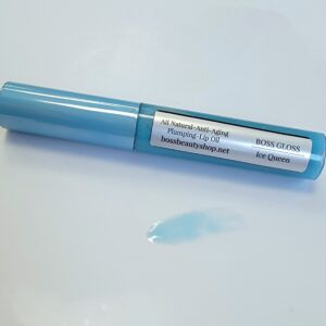 Blue lip gloss tube and sample.