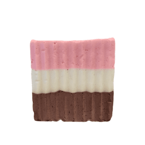 Layered soap, strawberry, vanilla, chocolate.