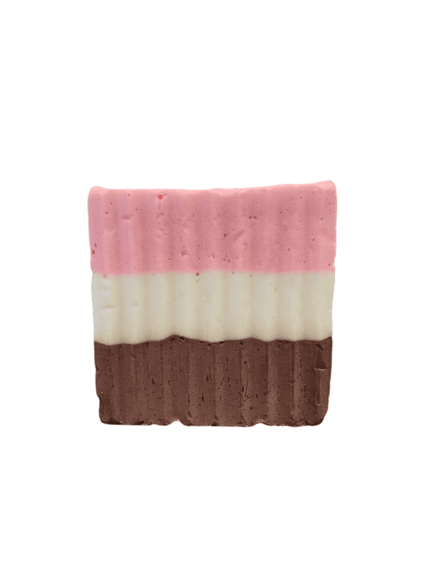 Layered soap, strawberry, vanilla, chocolate.