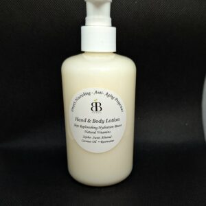 White bottle of hand and body lotion.