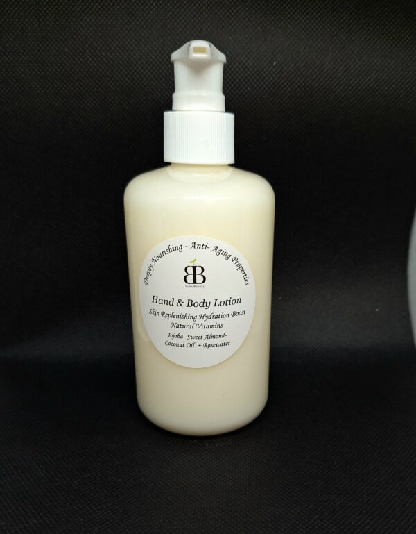 White bottle of hand and body lotion.