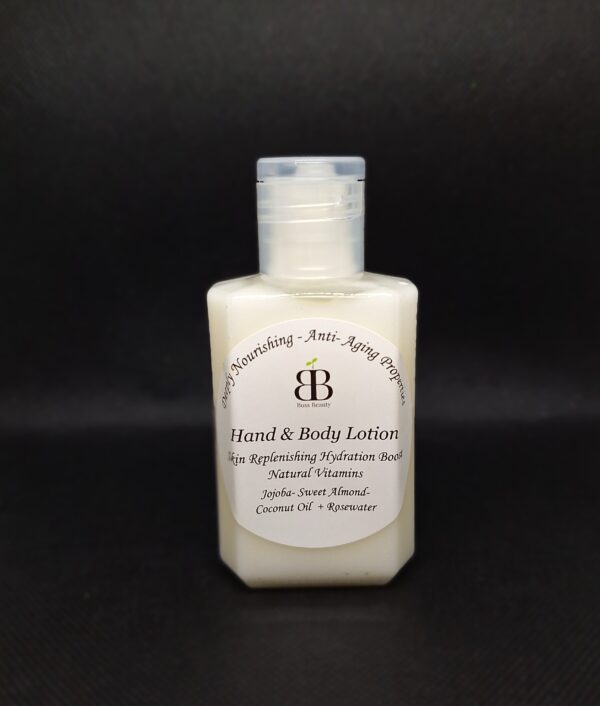 White bottle of hand & body lotion.