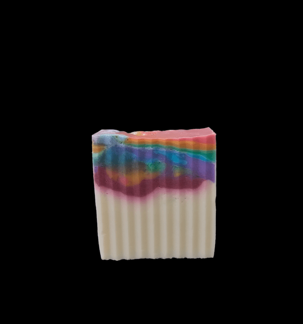 Multicolored bar of handmade soap.