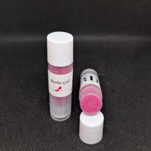 Pink lip balm labeled Barbie Girl.