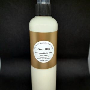 Lions Milk leave-in hair conditioning spray.