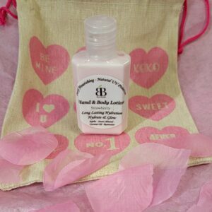 Strawberry hand and body lotion in bag.