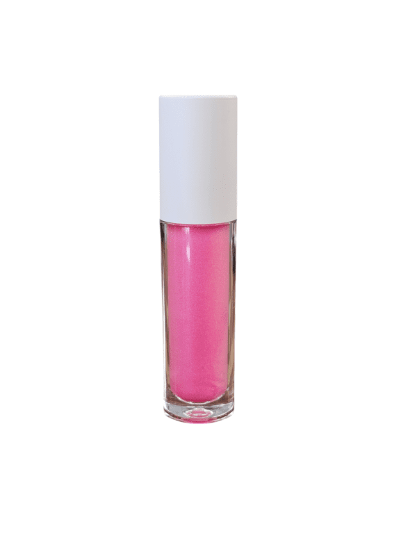 Pink lip gloss in clear tube.