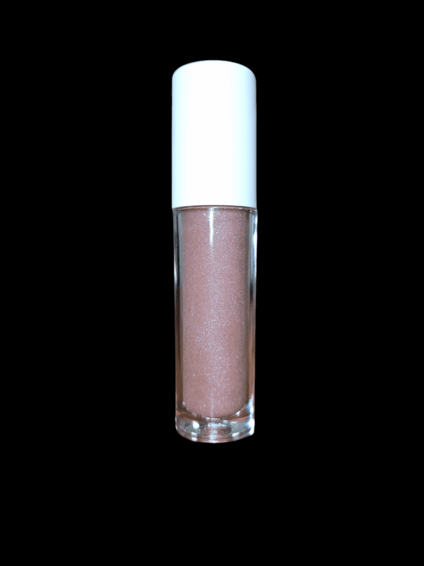 Pink glitter lip gloss in tube.