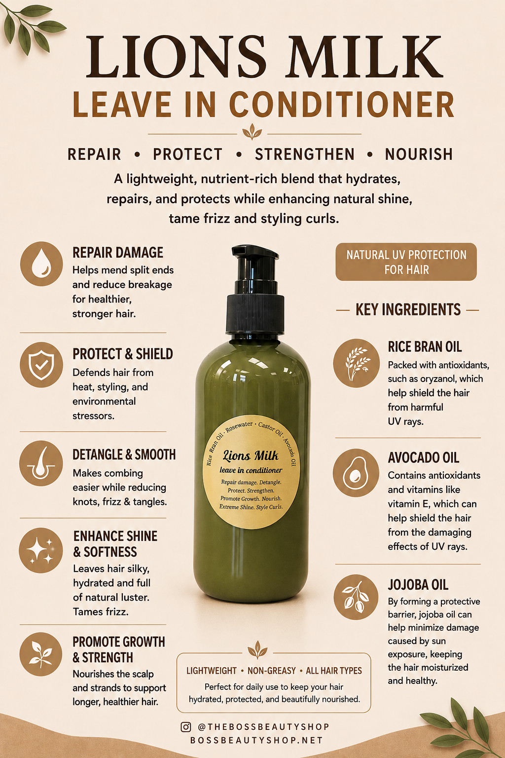 Lions Milk Leave in Protective Hair Conditioner  4oz