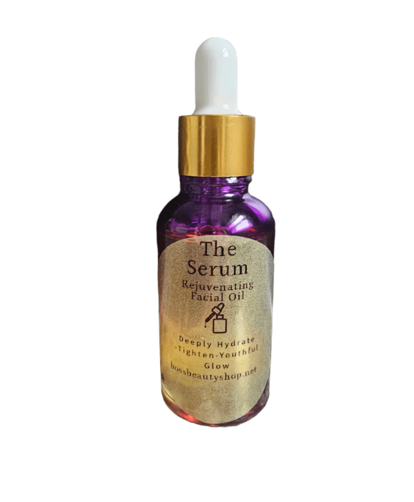 Purple bottle of rejuvenating facial oil.